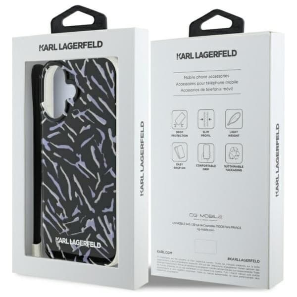 Karl Lagerfeld Zebra With Cord - iPhone 16 Plus -suojakuori (violetti)
