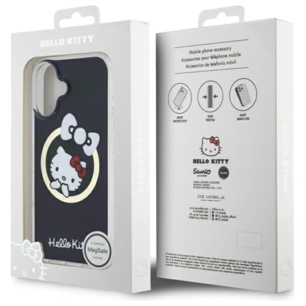 Hello Kitty IML hauska rusetti MagSafe - iPhone 16 -kotelo (musta)
