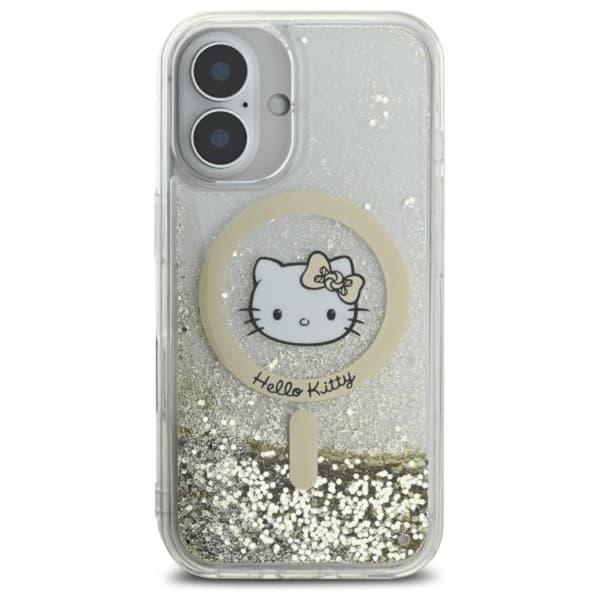 Hello Kitty Liquid Glitter Fever MagSafe - iPhone 16 -kotelo (valkoinen / kulta)