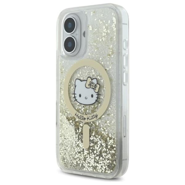 Hello Kitty Liquid Glitter Fever MagSafe - iPhone 16 -kotelo (valkoinen / kulta)