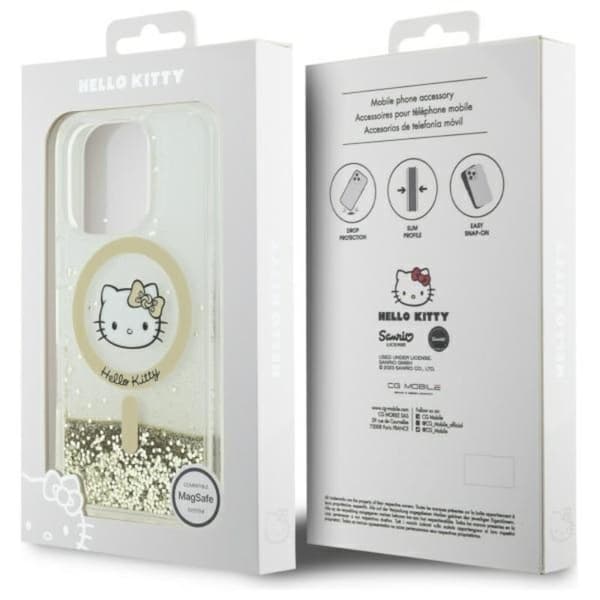 Hello Kitty Liquid Glitter Fever MagSafe - iPhone 16 Pro Max -suojakuori (valkoinen / kulta)