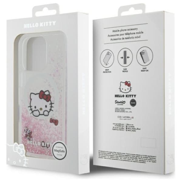 Hello Kitty Liquid Glitter Sweet Kitty Rosetter MagSafe - iPhone 16 Pro Max Skal (Vit)