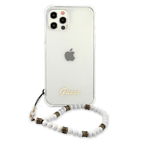 Guess Hvid Perlerem - iPhone 12 Pro Max Etui (Gennemsigtig)