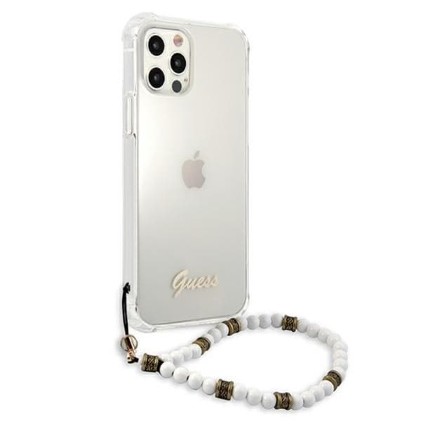 Guess Hvid Perlerem - iPhone 12 Pro Max Etui (Gennemsigtig)