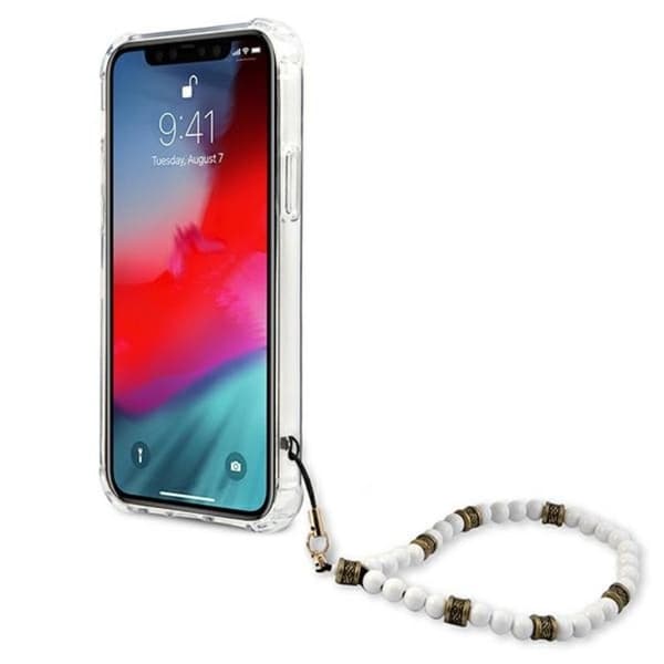 Guess Hvid Perlerem - iPhone 12 Pro Max Etui (Gennemsigtig)