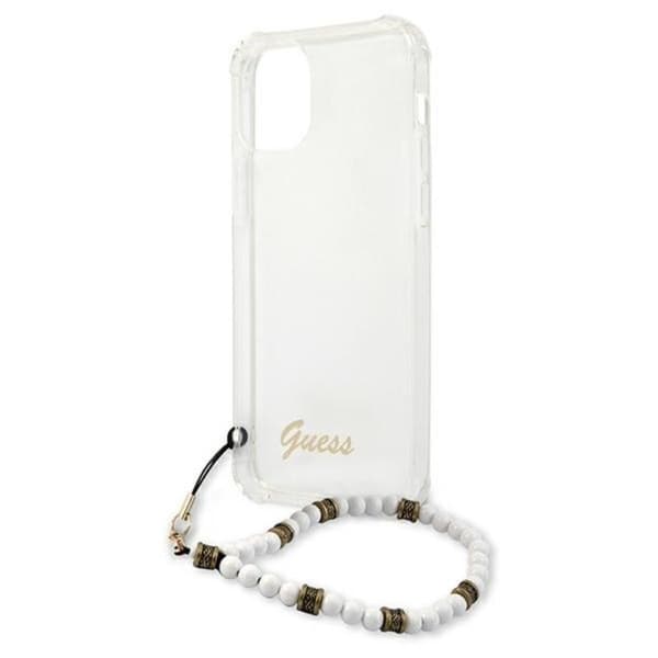 Guess Hvid Perlerem - iPhone 12 Pro Max Etui (Gennemsigtig)