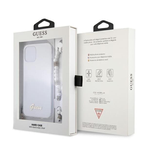 Guess Hvid Perlerem - iPhone 12 Pro Max Etui (Gennemsigtig)