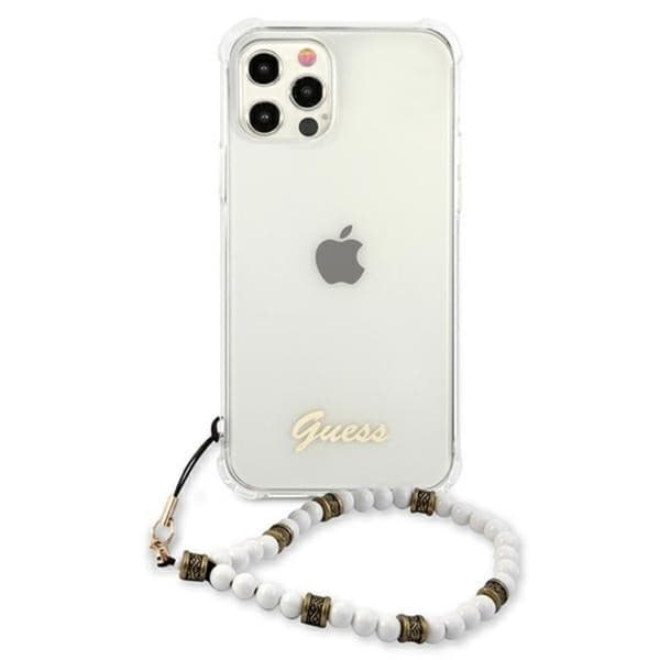 Guess Hvid Perlerem - iPhone 12 / iPhone 12 Pro Etui (Gennemsigtig)