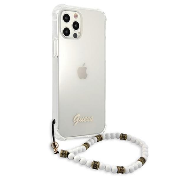 Guess Hvid Perlerem - iPhone 12 / iPhone 12 Pro Etui (Gennemsigtig)