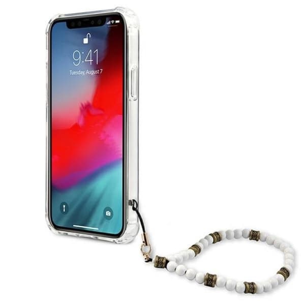 Guess Hvid Perlerem - iPhone 12 / iPhone 12 Pro Etui (Gennemsigtig)