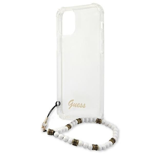 Guess Hvid Perlerem - iPhone 12 / iPhone 12 Pro Etui (Gennemsigtig)