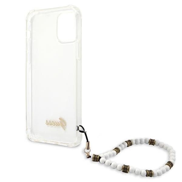Guess Hvid Perlerem - iPhone 12 / iPhone 12 Pro Etui (Gennemsigtig)