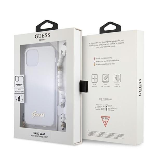Guess Hvid Perlerem - iPhone 12 / iPhone 12 Pro Etui (Gennemsigtig)