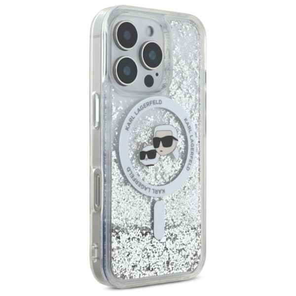 Karl Lagerfeld flytande glitter Karl & Choupette Head MagSafe - iPhone 16 Pro-skal (genomskinligt)