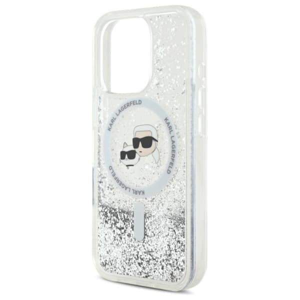 Karl Lagerfeld flytande glitter Karl & Choupette Head MagSafe - iPhone 16 Pro-skal (genomskinligt)