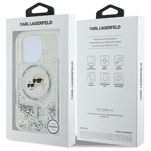 Karl Lagerfeld flytande glitter Karl & Choupette Head MagSafe - iPhone 16 Pro-skal (genomskinligt)