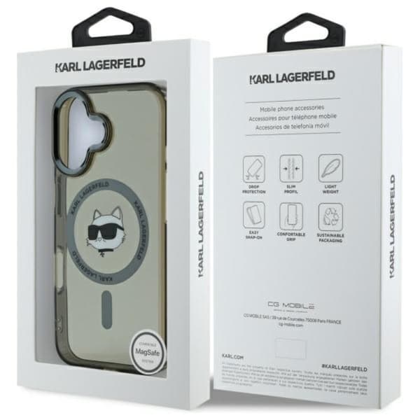 Karl Lagerfeld IML Metal Choupette Head MagSafe - iPhone 16 Plus -suojakuori (musta)
