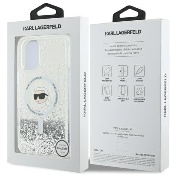 Karl Lagerfeld Liquid Glitter Karl Head MagSafe - iPhone 16 Plus -suojakuori (kirkas)