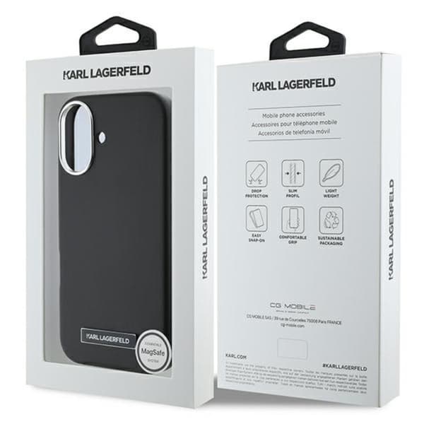 Karl Lagerfeld FW metallilevyllä varustettu MagSafe - iPhone 16 Plus -suojakuori (musta)