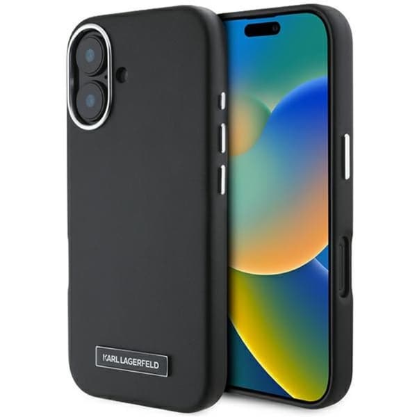 Karl Lagerfeld FW metallilevyllä varustettu MagSafe - iPhone 16 Plus -suojakuori (musta)