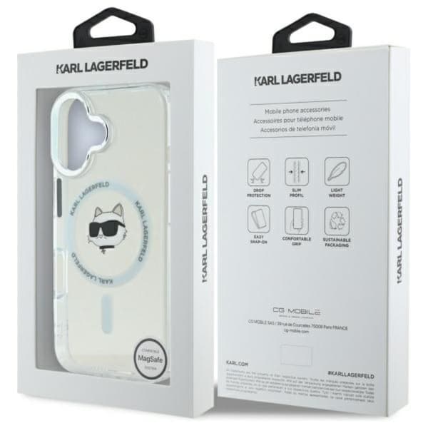 Karl Lagerfeld IML Metal Choupette Head MagSafe - iPhone 16 -suojakuori (valkoinen)
