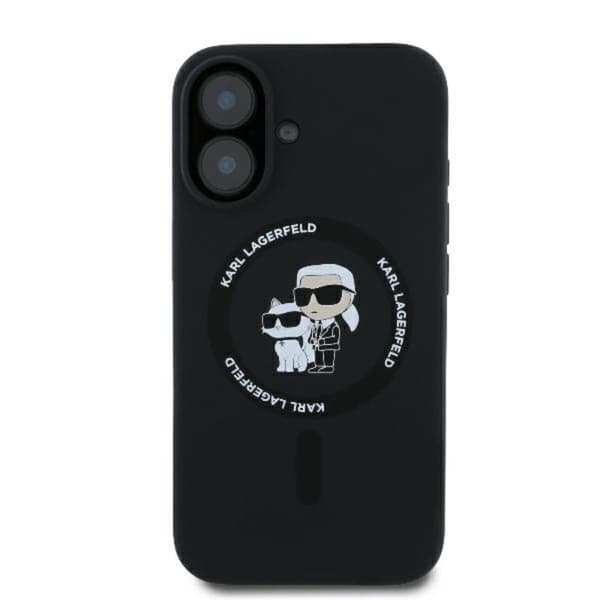 Karl Lagerfeld silikoninen Karl & Choupette -sormus MagSafe - iPhone 16 Plus -kotelo (musta)