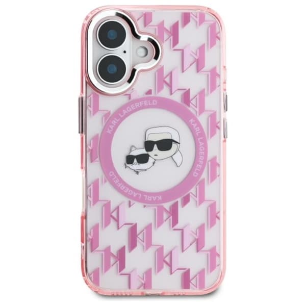 Karl Lagerfeld IML Monogram Karl & Choupette Head MagSafe - iPhone 16 -suojakuori (vaaleanpunainen)