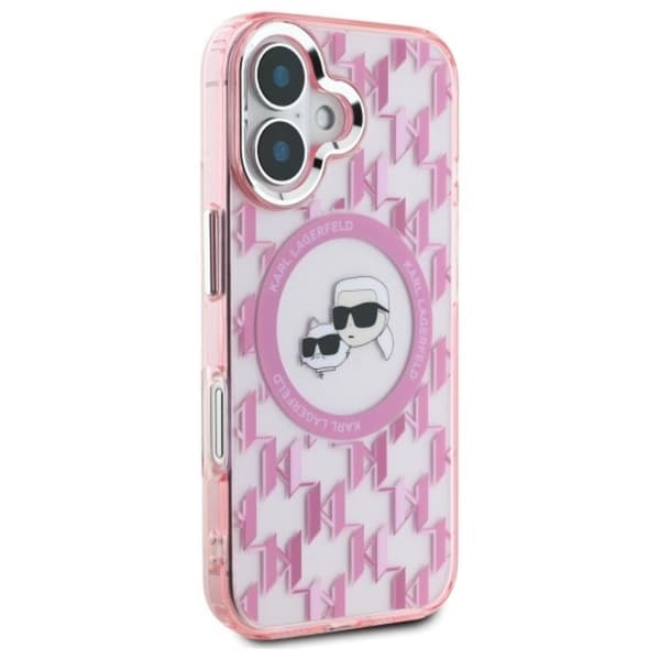Karl Lagerfeld IML Monogram Karl & Choupette Head MagSafe - iPhone 16 -suojakuori (vaaleanpunainen)