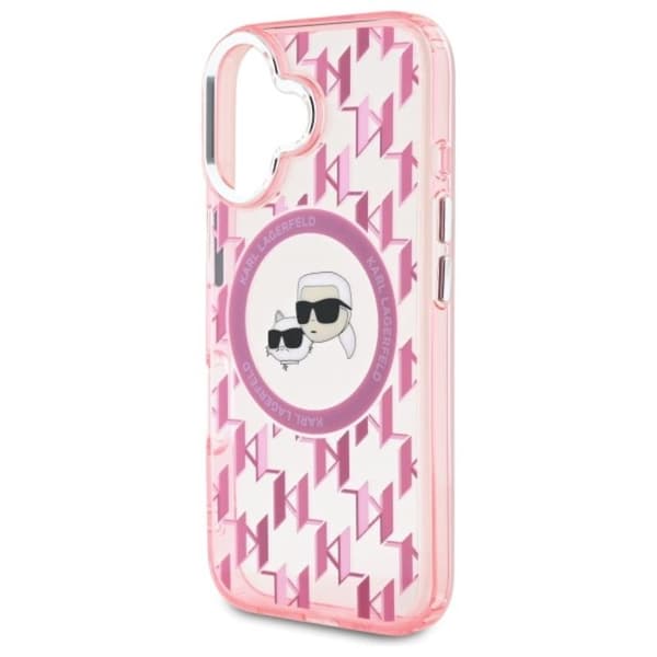 Karl Lagerfeld IML Monogram Karl & Choupette Head MagSafe - iPhone 16 -suojakuori (vaaleanpunainen)