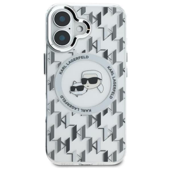 Karl Lagerfeld IML Monogram Karl & Choupette Head MagSafe - iPhone 16 -suojakuori (kirkas)