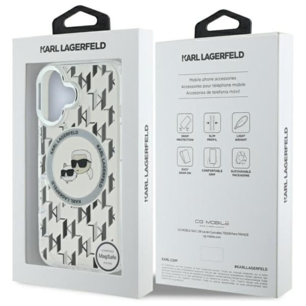 Karl Lagerfeld IML Monogram Karl & Choupette Head MagSafe - iPhone 16 -suojakuori (kirkas)