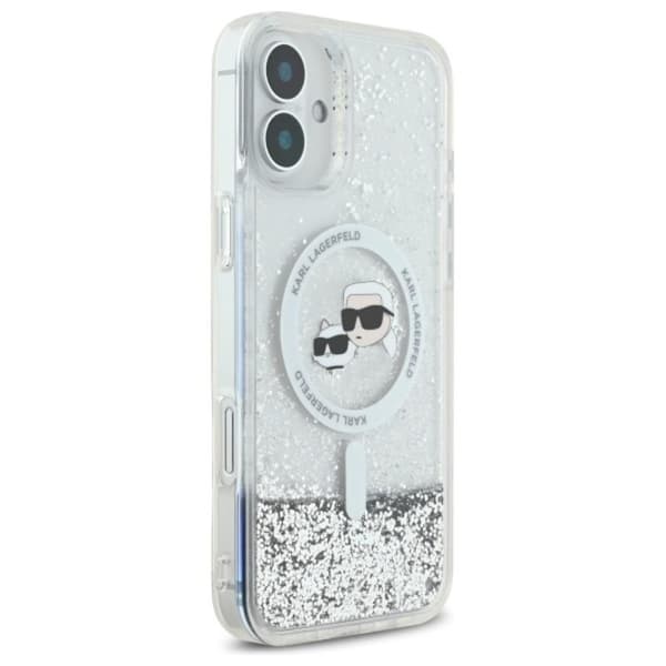 Karl Lagerfeld Liquid Glitter Karl & Choupette Head MagSafe - iPhone 16 Plus cover (gennemsigtig)