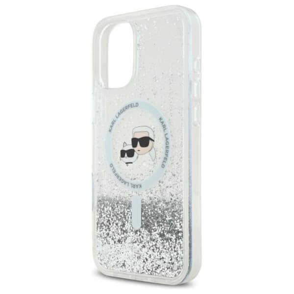 Karl Lagerfeld Liquid Glitter Karl & Choupette Head MagSafe - iPhone 16 Plus cover (gennemsigtig)