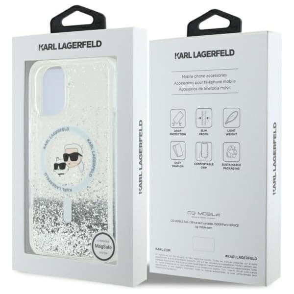 Karl Lagerfeld Liquid Glitter Karl & Choupette Head MagSafe - iPhone 16 Plus cover (gennemsigtig)