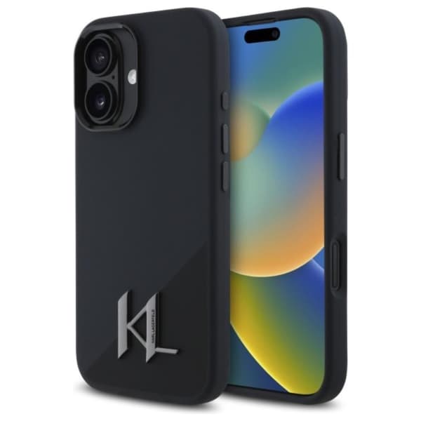 Karl Lagerfeld Silikone Shadow Metal Initial MagSafe - iPhone 16 cover (sort)