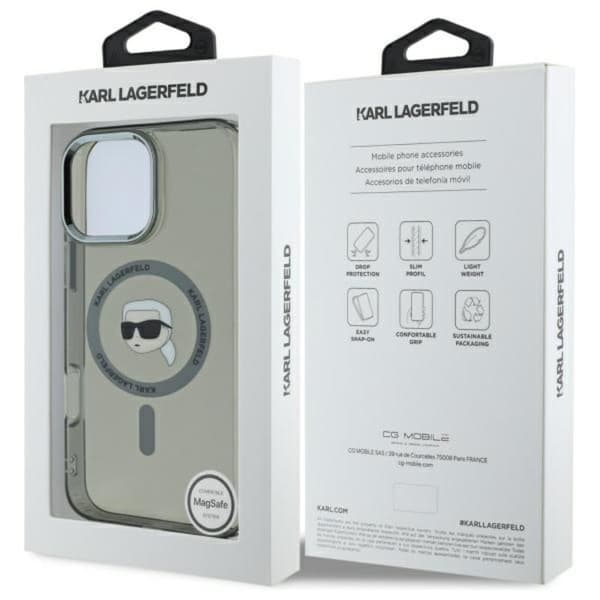 Karl Lagerfeld IML Metal Karl Head MagSafe - iPhone 16 Pro Max cover (sort)