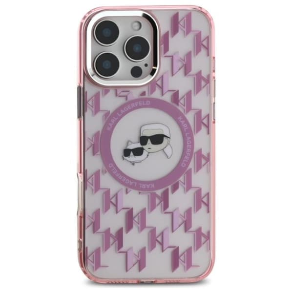 Karl Lagerfeld IML Monogram Karl & Choupette Head MagSafe - iPhone 16 Pro Max-skal (rosa)