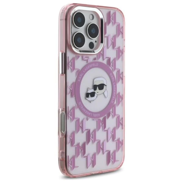 Karl Lagerfeld IML Monogram Karl & Choupette Head MagSafe - iPhone 16 Pro Max-skal (rosa)