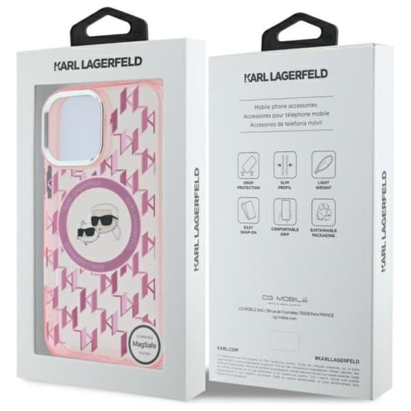 Karl Lagerfeld IML Monogram Karl & Choupette Head MagSafe - iPhone 16 Pro Max-skal (rosa)