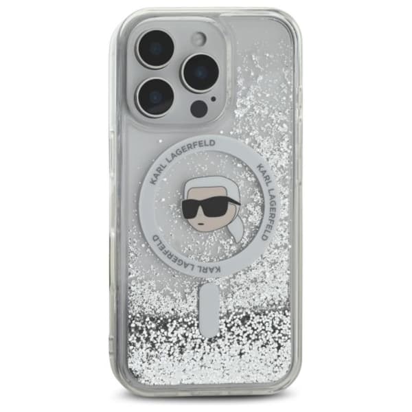 Karl Lagerfeld Liquid Glitter Karl Head MagSafe - iPhone 16 Pro Max cover (gennemsigtigt)