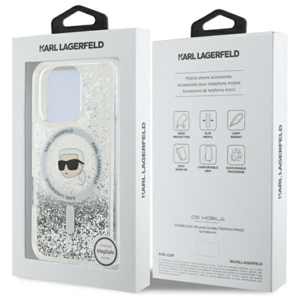 Karl Lagerfeld Liquid Glitter Karl Head MagSafe - iPhone 16 Pro Max cover (gennemsigtigt)