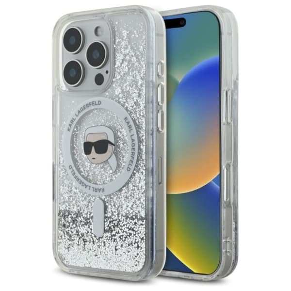 Karl Lagerfeld Liquid Glitter Karl Head MagSafe - iPhone 16 Pro Max cover (gennemsigtigt)