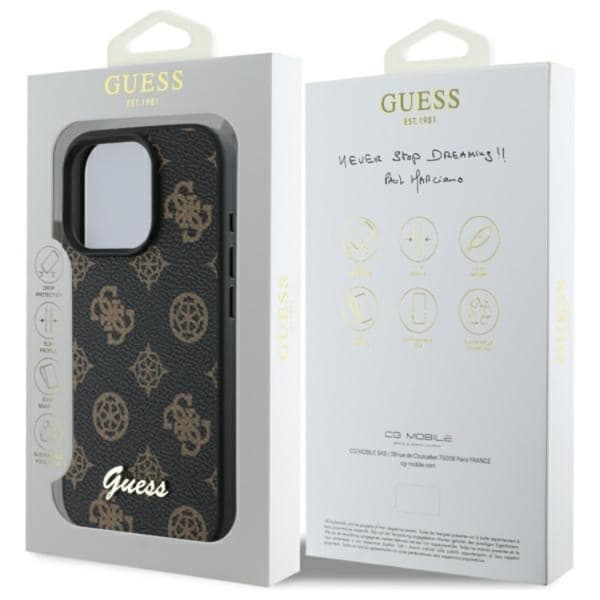 Guess Peony Script MagSafe - iPhone 16 Pro Max -suojakuori (musta)