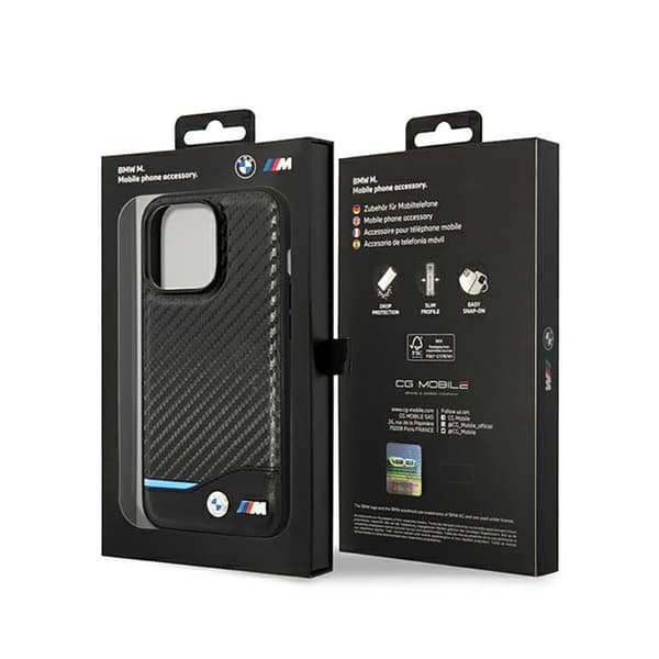 BMW nahkainen hiilensininen linja - iPhone 14 Pro -kotelo (musta)