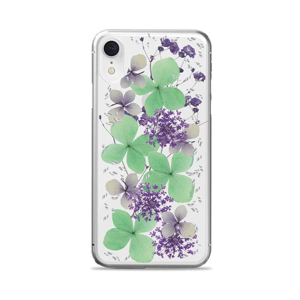 PURO Glam Hippie Chic -suojakuori - iPhone XR -kotelo (vihreä, aidon kukan terälehtien värinen)