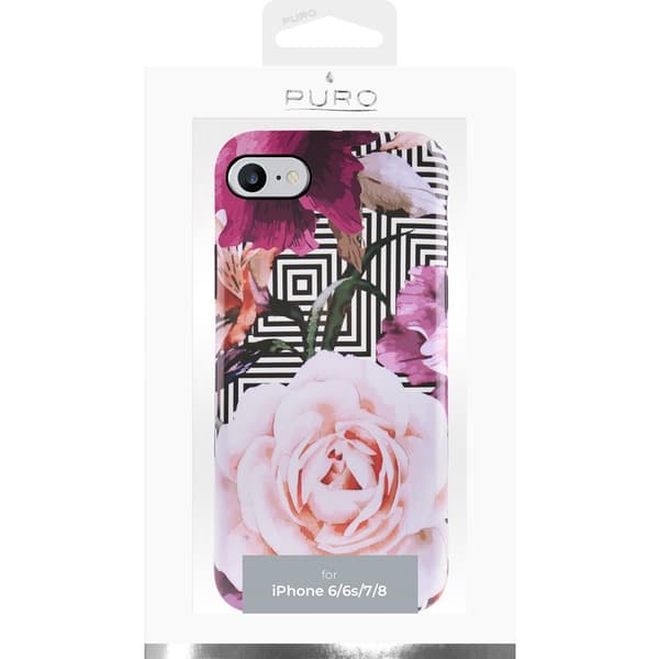 PURO Glam Geo Flowers - Etui til iPhone SE (2022 / 2020) / 8 / 7 / 6s (Lyserøde pæoner)