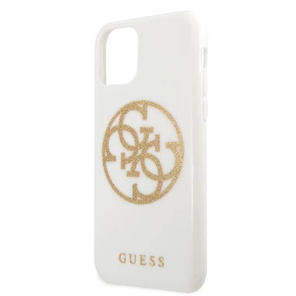 Guess Circle Glitter 4G - iPhone 11 Pro Max -suojakuori (valkoinen)