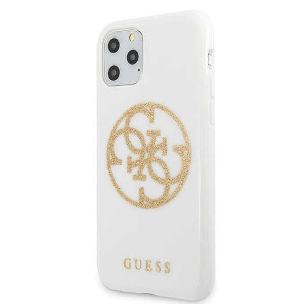 Guess Circle Glitter 4G - iPhone 11 Pro Max -suojakuori (valkoinen)
