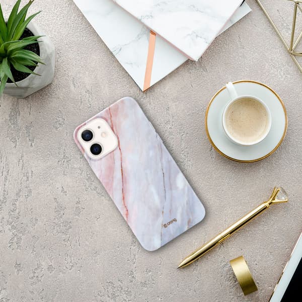 Crong Marmor Etui - iPhone 12 Mini Etui (Pink)