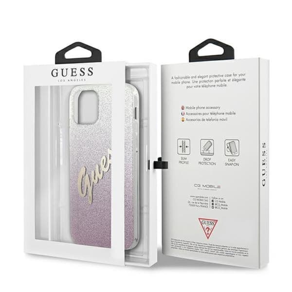 Guess Glitter Gradient Script - iPhone 12 mini cover (lyserød)